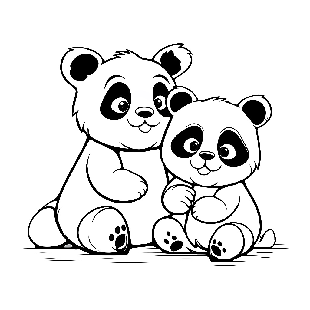 Anne ve Bebek Panda Boyama Sayfası