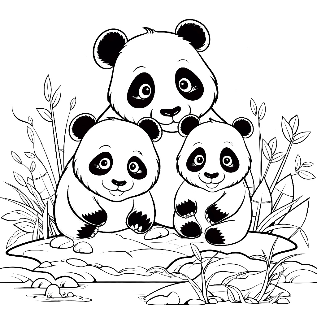 Bebekli Anne Panda Boyama Sayfası