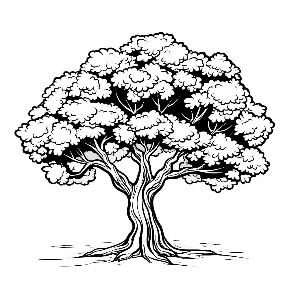 Büyük Gölgeli Ağaç Boyama Sayfası