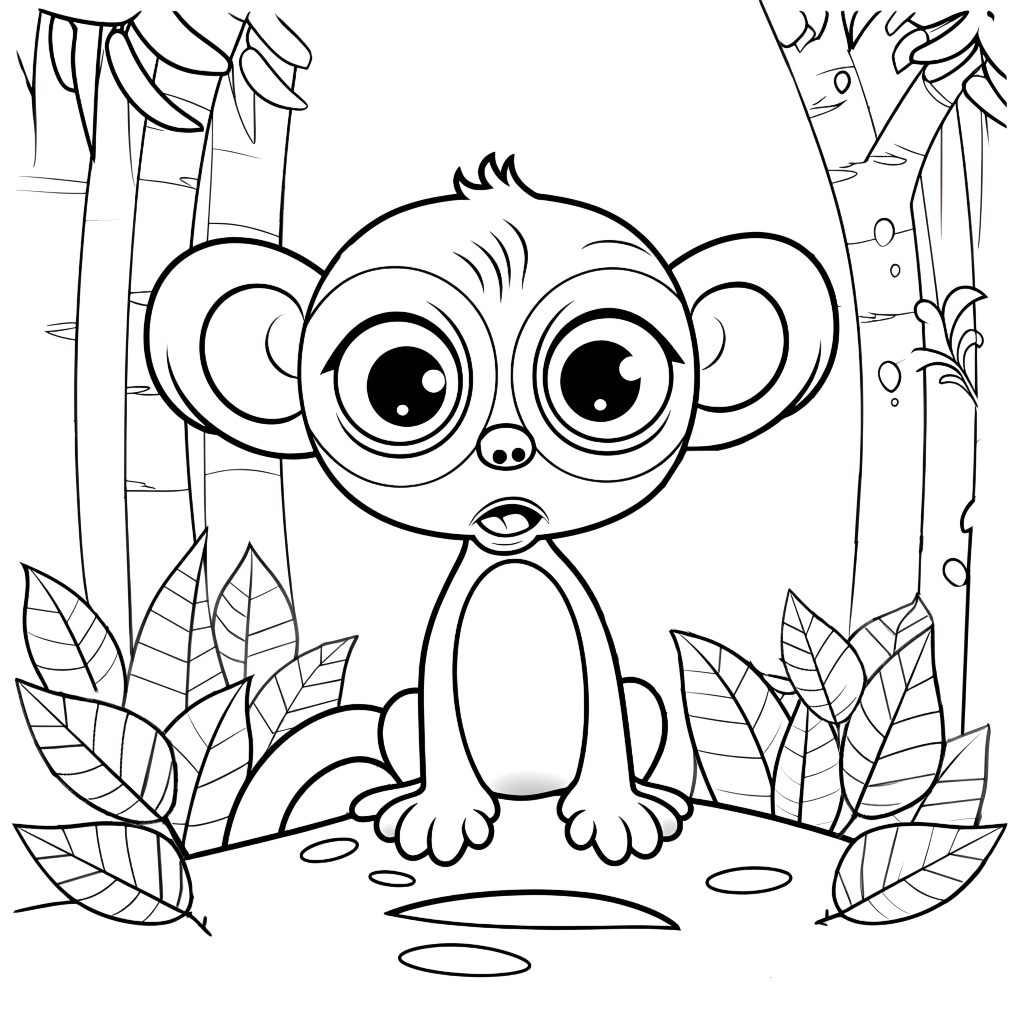 Büyük Gözlü Maymun Boyama Sayfası Kolay
