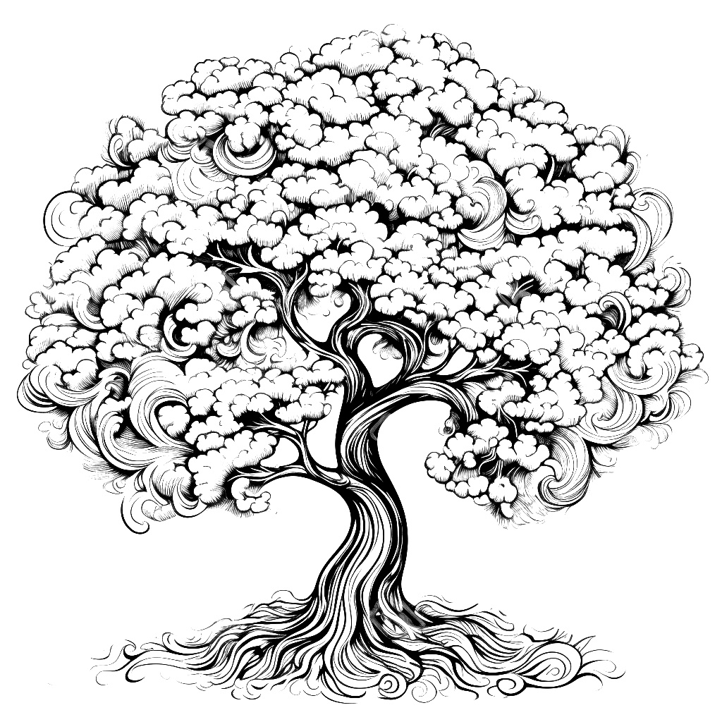 Büyük Sağlam Ağaç Boyama Sayfası