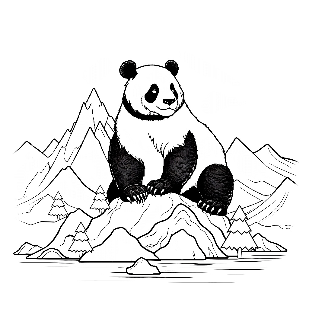 Dağdaki Panda Boyama Sayfası