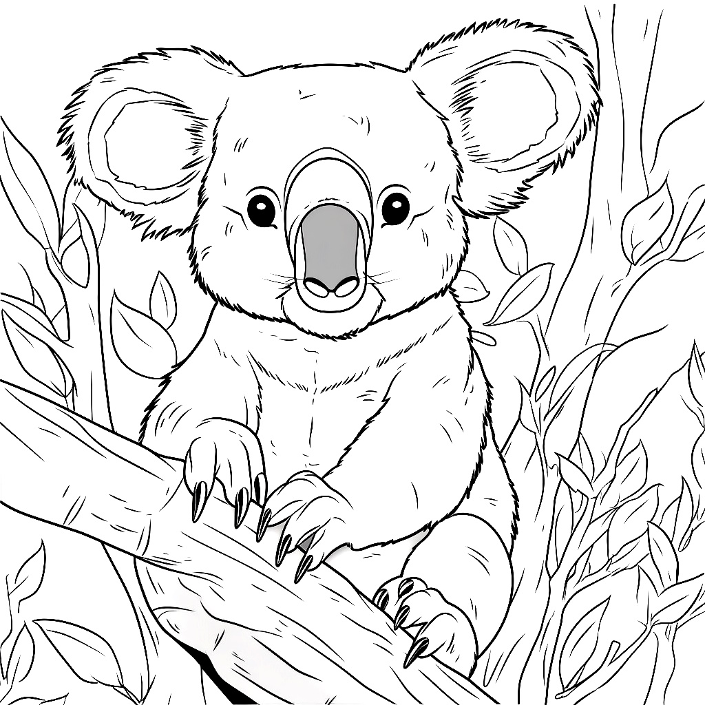 Daldaki Koala Ayısı Boyama Sayfası