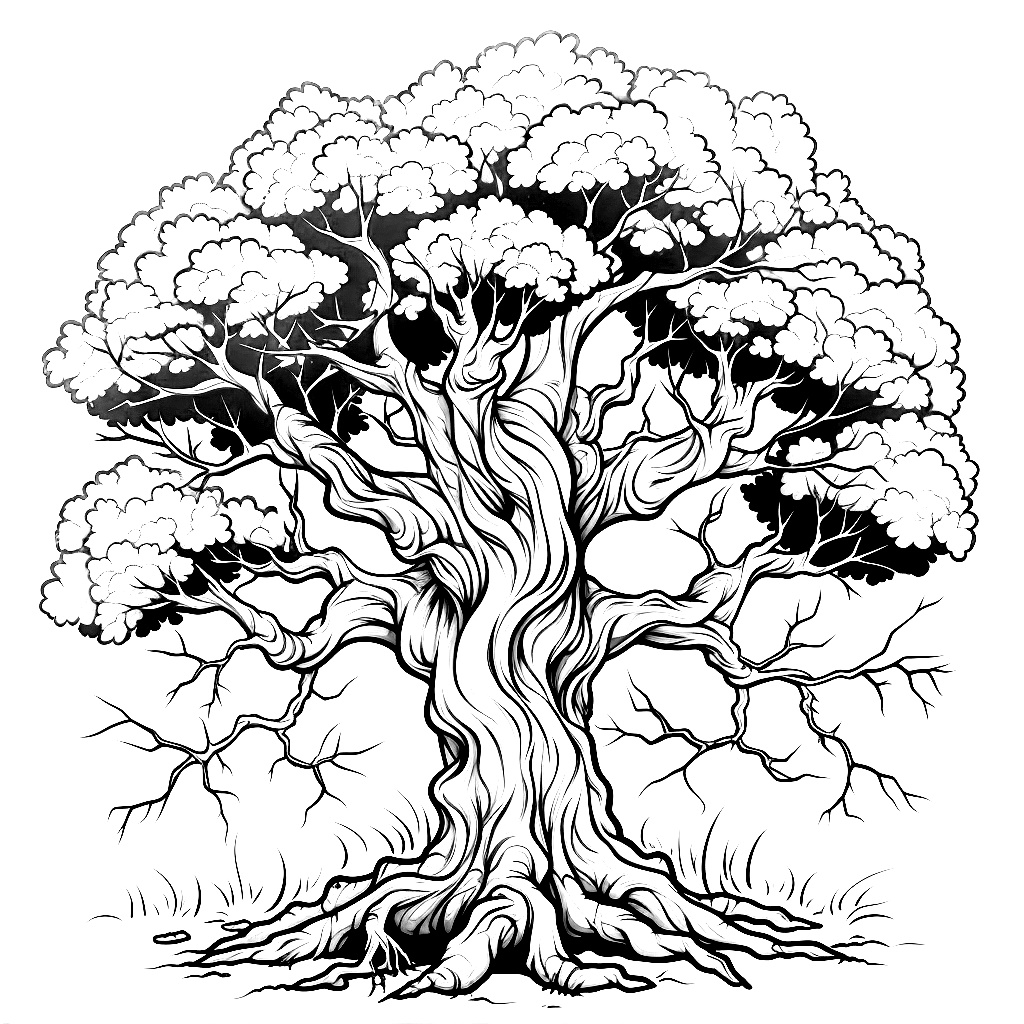 Kalın Köklü Ağaç Boyama Sayfası