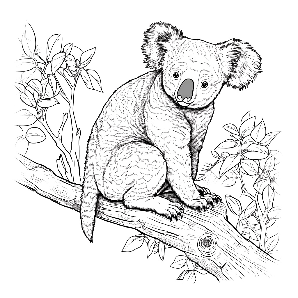 Koala Bir Ağaçta Boyama Sayfası Yetişkinler için