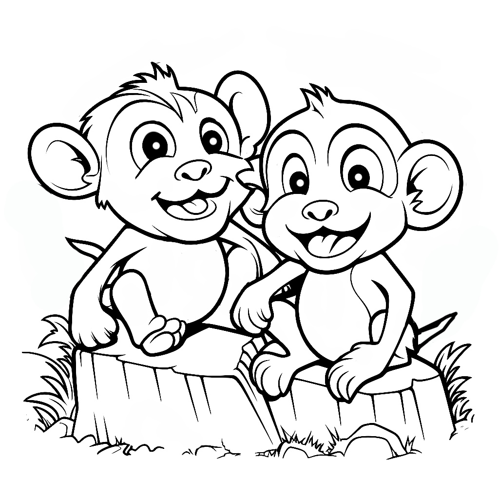 Mutlu Maymunlar Boyama Sayfası – Yazdır