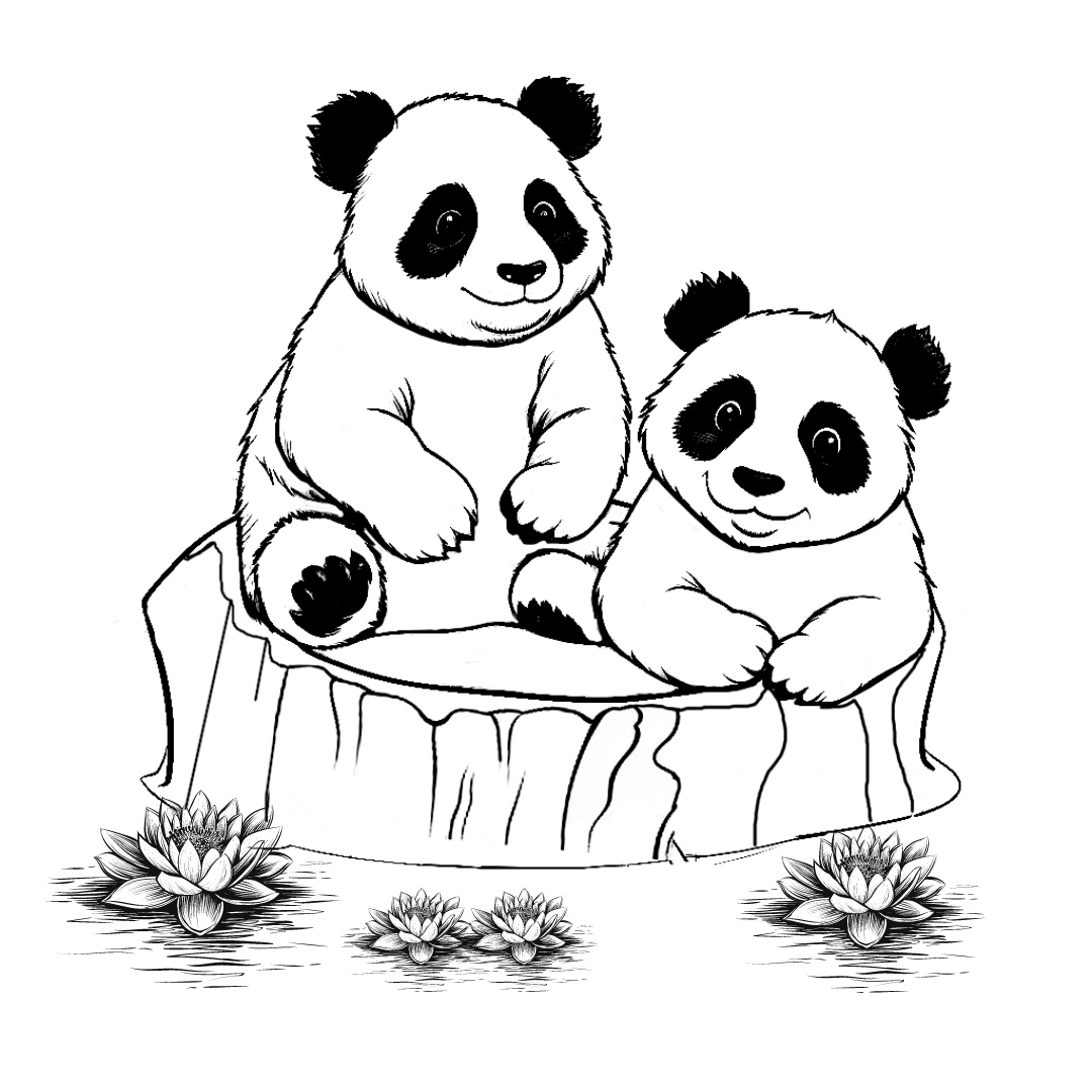 Oturan Pandalar Boyama Sayfası