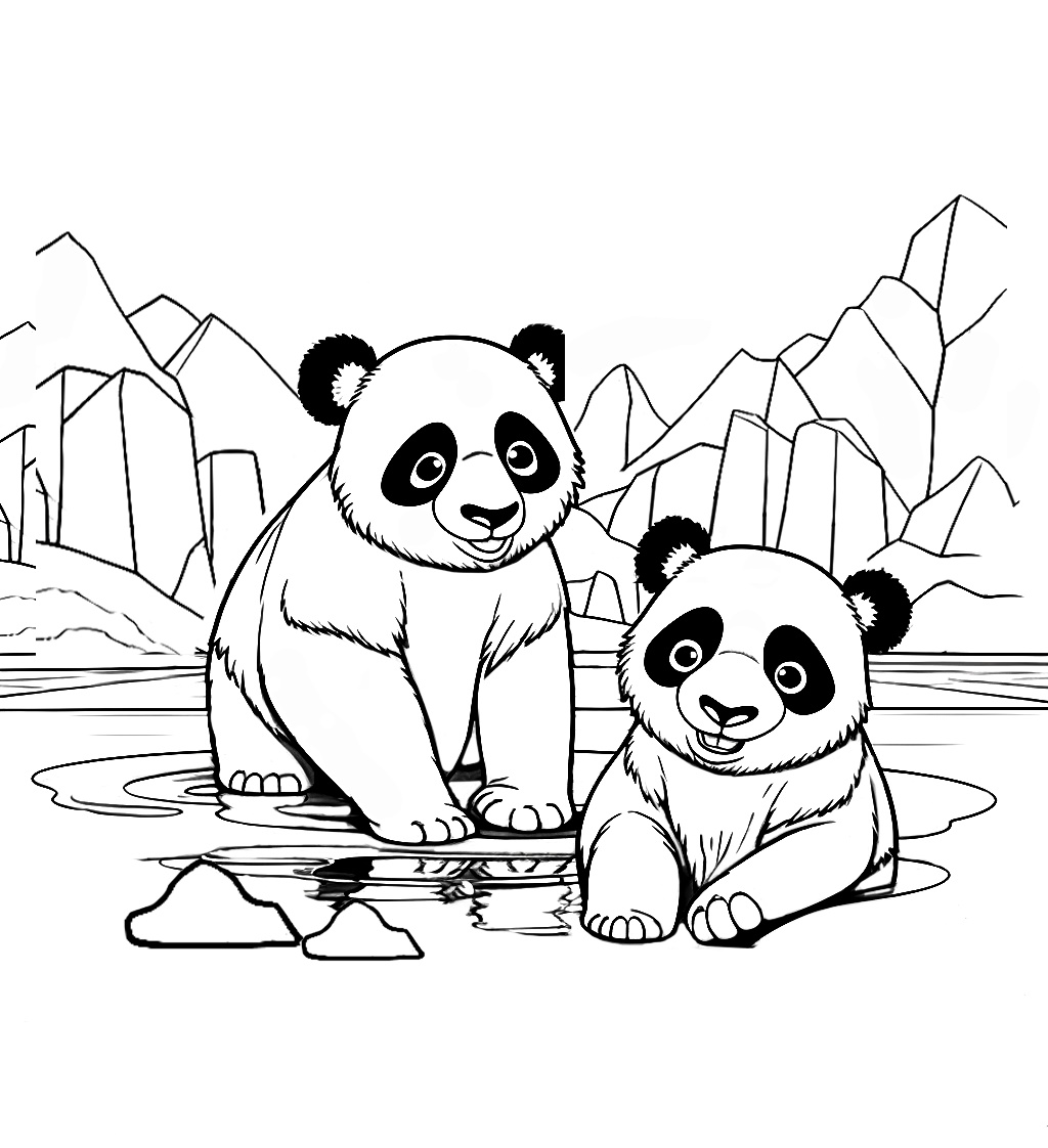 Oyun Oynayan Pandalar Boyama Sayfası