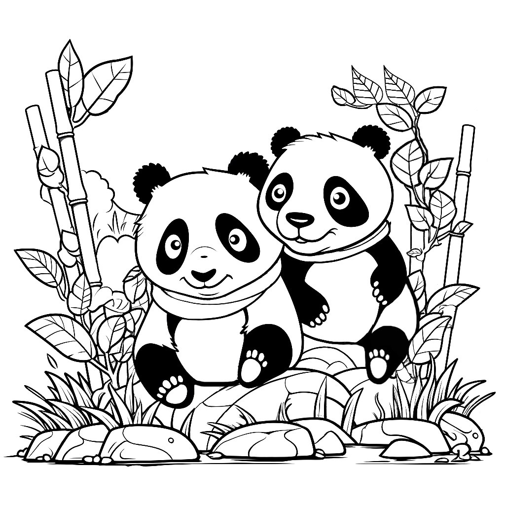Panda ve Bambu Bitkileri Boyama Sayfası