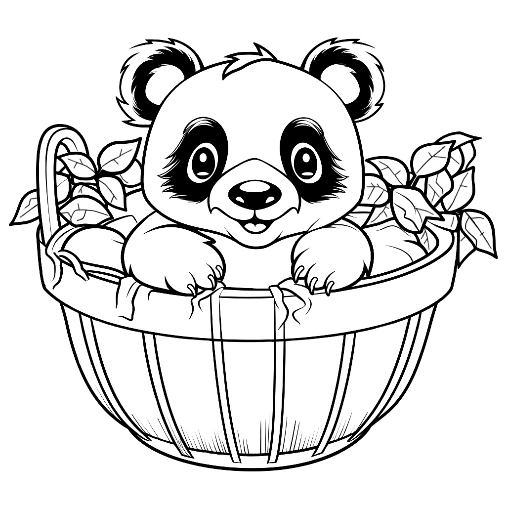 Sepetin içindeki Panda Boyama Sayfası