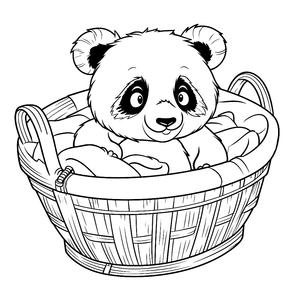 Sepetteki Panda Boyama Sayfası