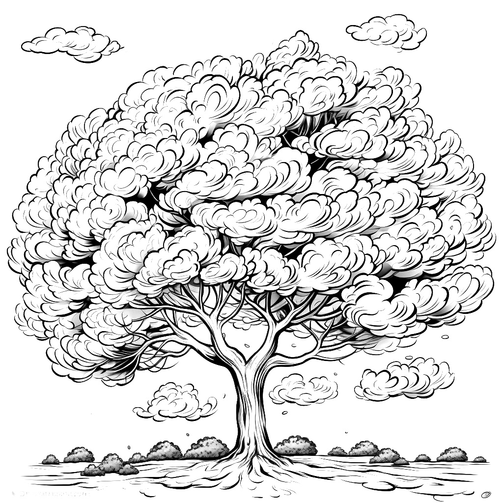 Siyah Beyaz Ağaç Boyama Sayfası