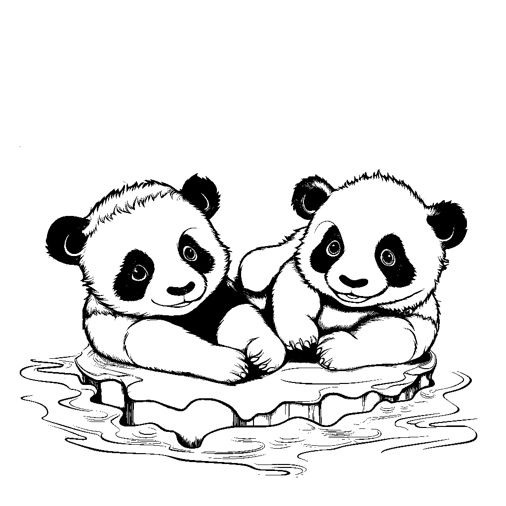 Sudaki Pandalar Boyama Sayfası