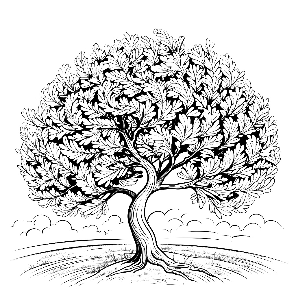 Yapraklı Ağaç Boyama Sayfası