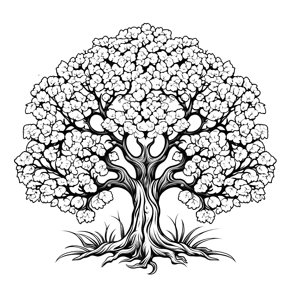 Yemyeşil Ağaç Boyama Sayfası