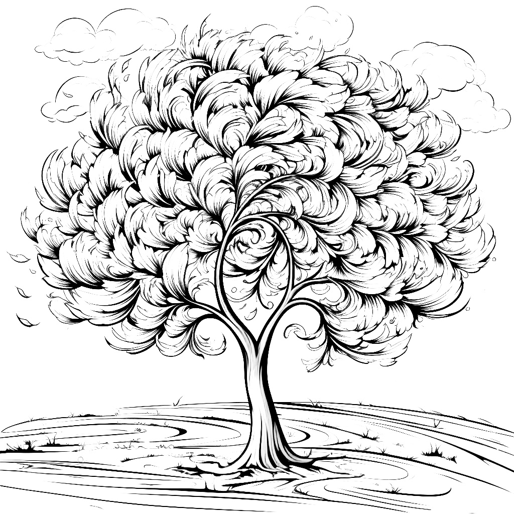 Yetişkinler için Ağaç Boyama Sayfası