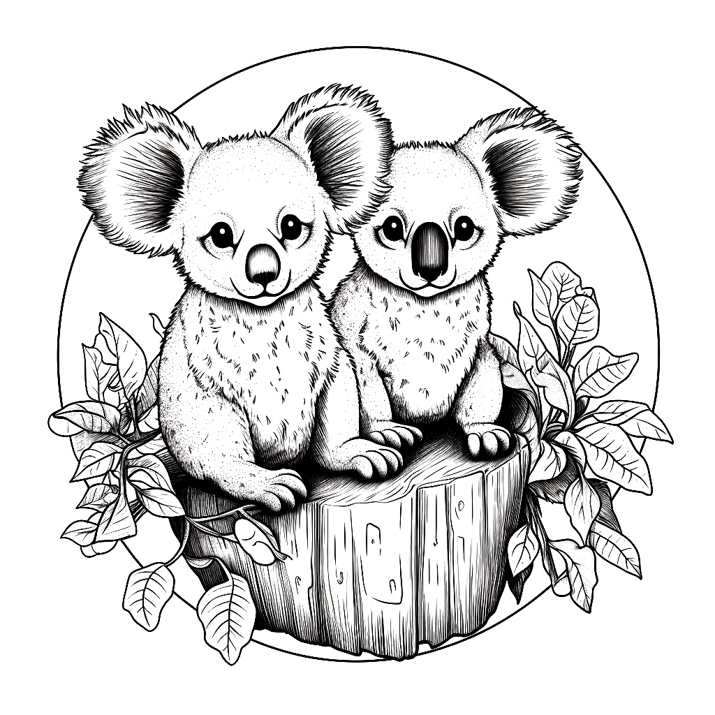 iki Yavru Koala Ayısı Boyama Sayfası