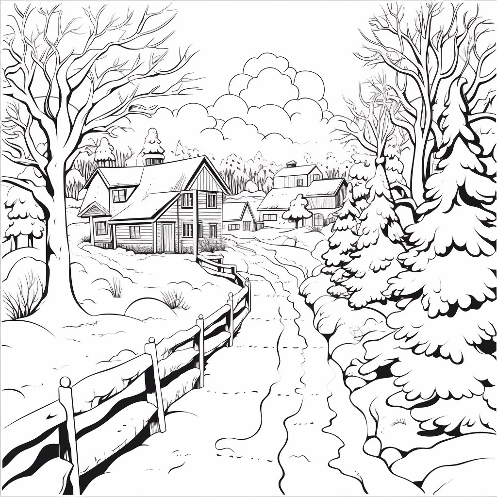Kış Köyü Boyama Sayfası – Yazdır