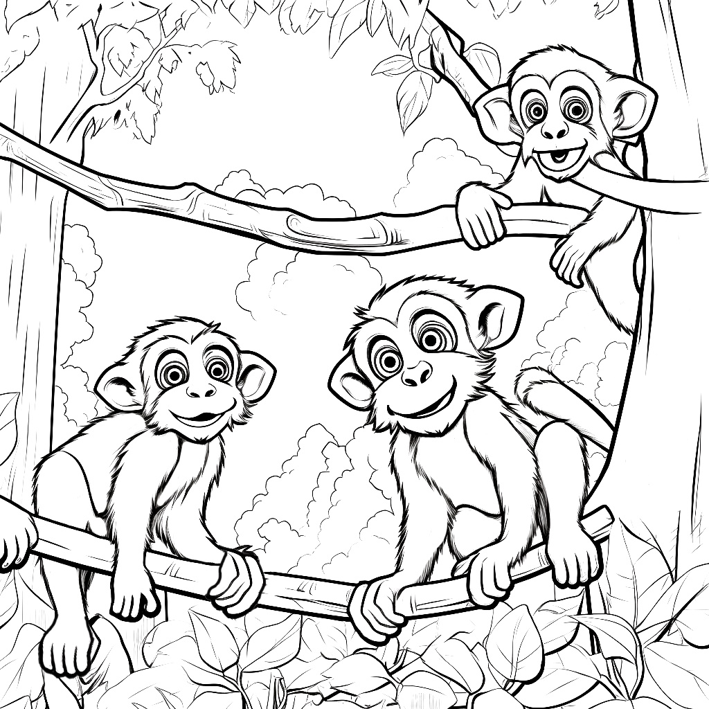 Ormandaki Maymunlar Boyama Sayfası