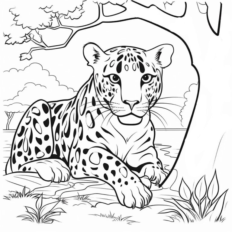 Ağacın Altındaki Leopar Boyama Sayfası